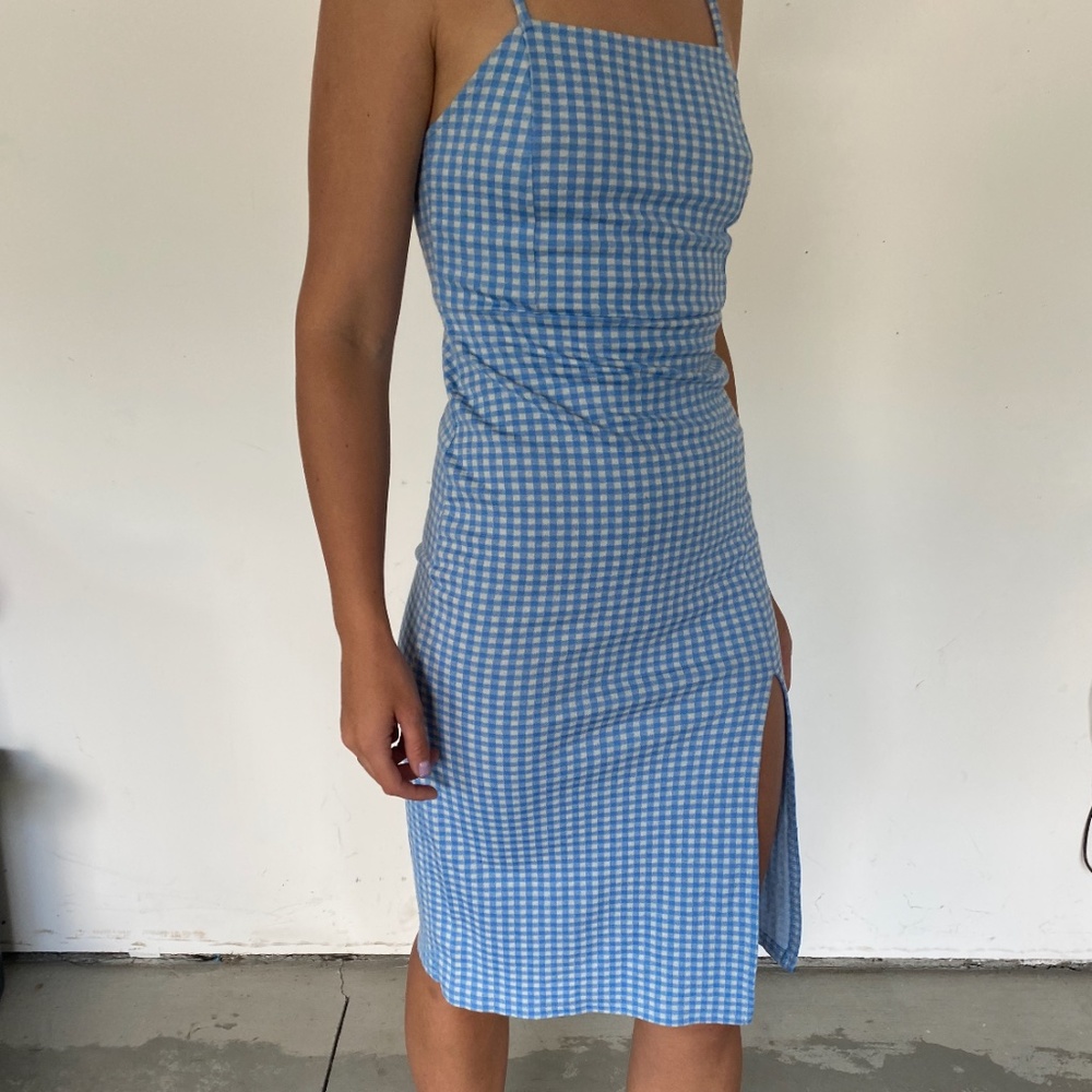 Gingham body con dress